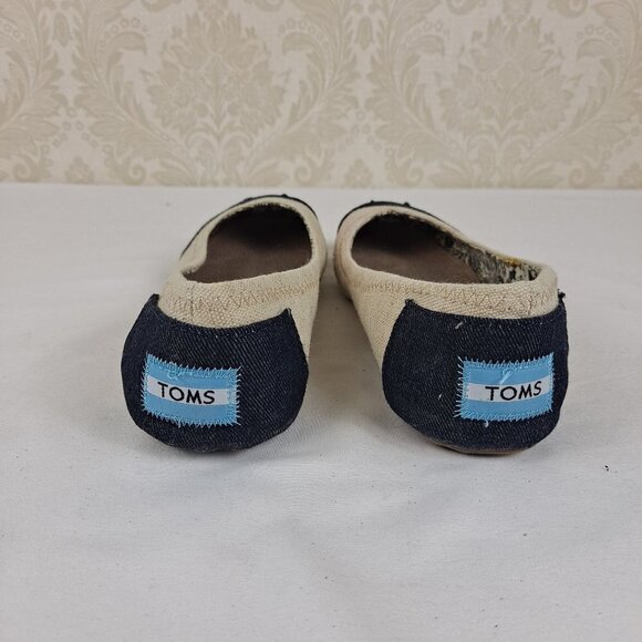 Toms Size 6 Alessandra Two Tone Ballet Flat Burlap Beige Black Lightweight - Picture 3 of 14